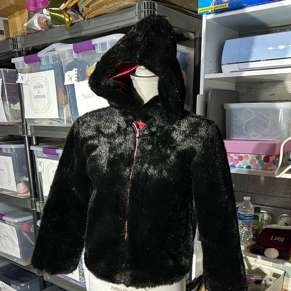 Gap Youth Black Faux Fur Kids Jacket - Size XL (12)